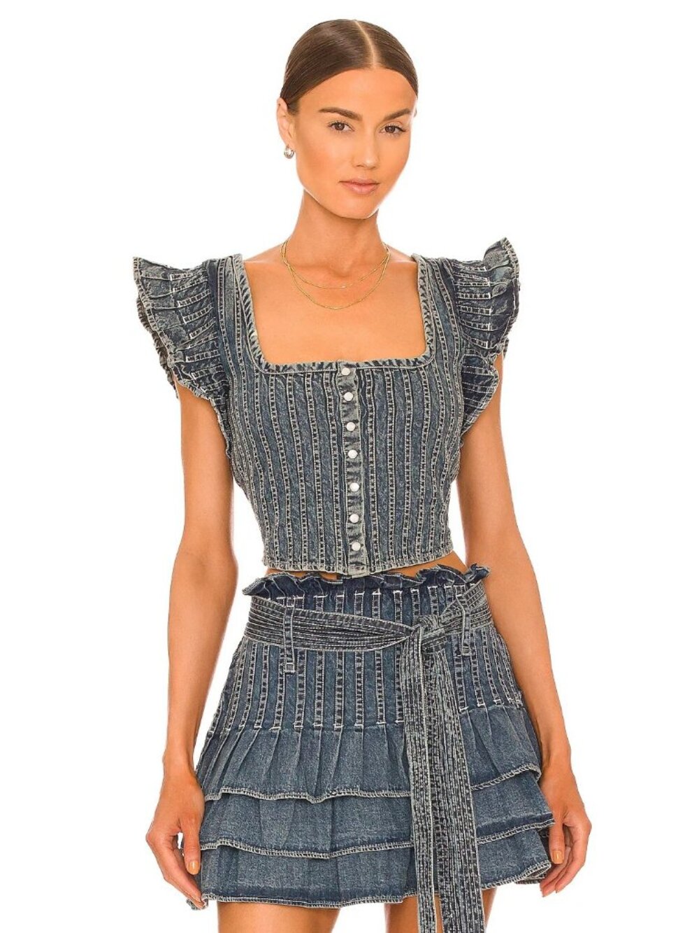 Love the Label Denim Corset Top in Acid Wash Blue
